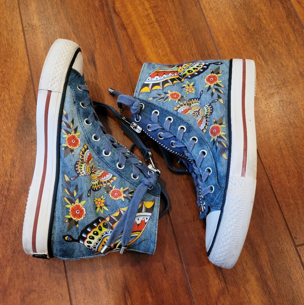 ASH High Top Butterfly Denim Sneakers Limited
